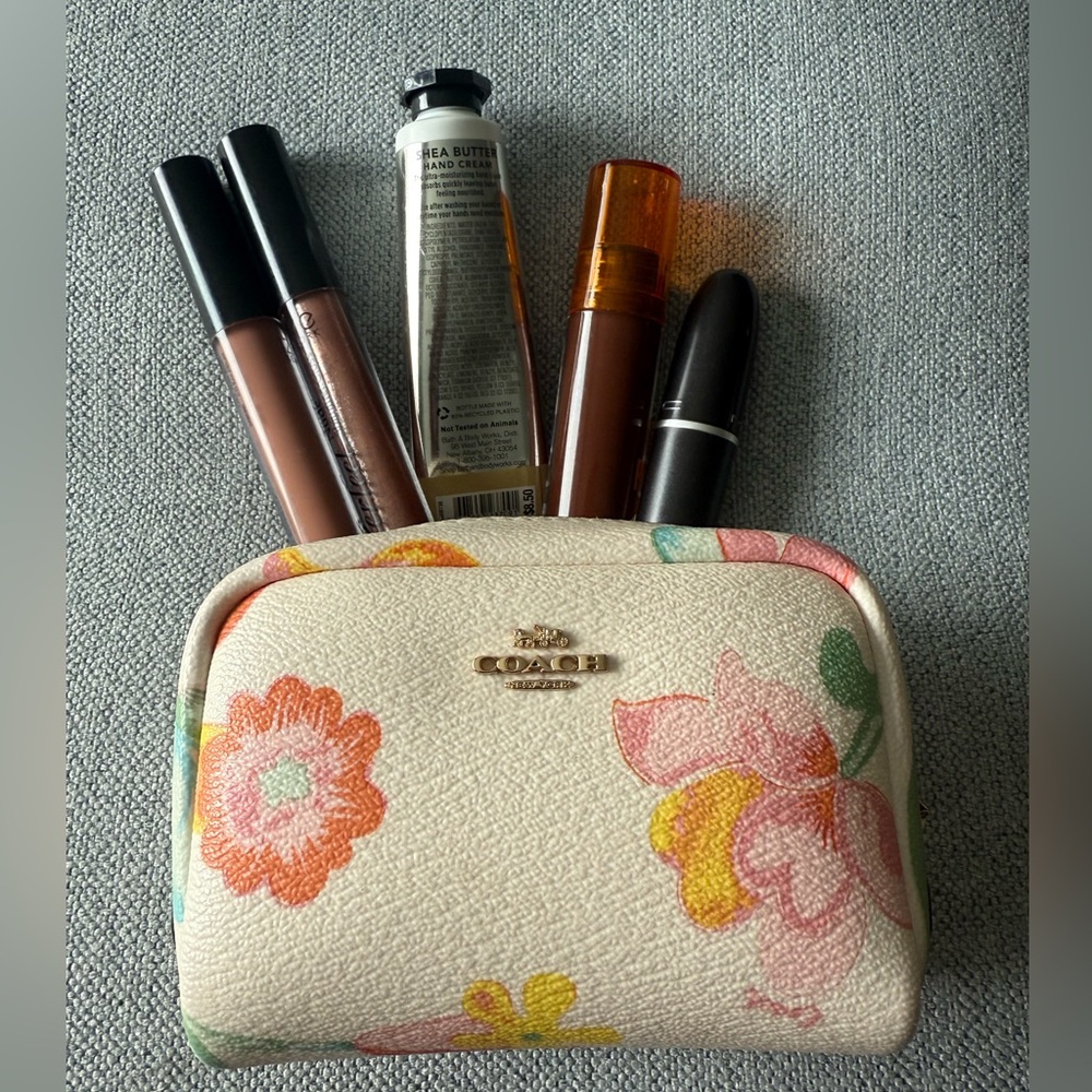 🌸 Coach | Essential Cosmetic Pouch | Floral Print | Cream & Pink | 3x5